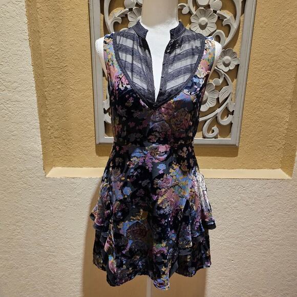 Free People S 4 Crushed Velvet Dark Romantic Dress Witchy Goth Dark Academia - Picture 3 of 16